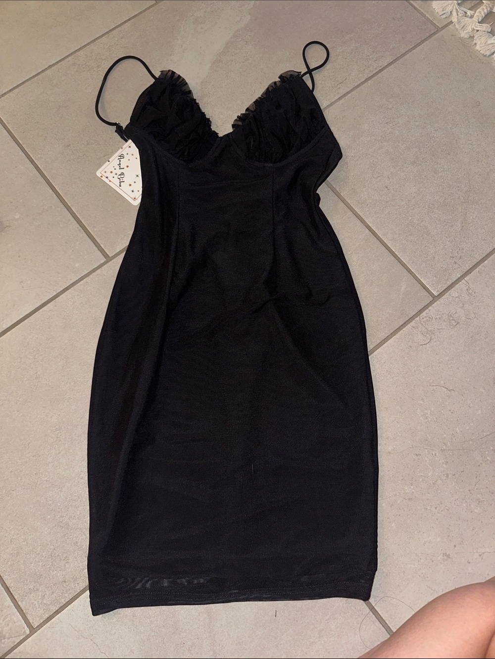 Black lace top mini dress